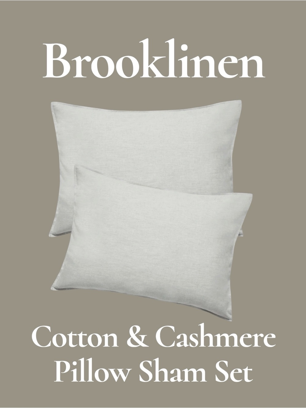 NWOT BROOKLINEN Fog Heathered Cashmere & Cotton Pillowcase Set Standard